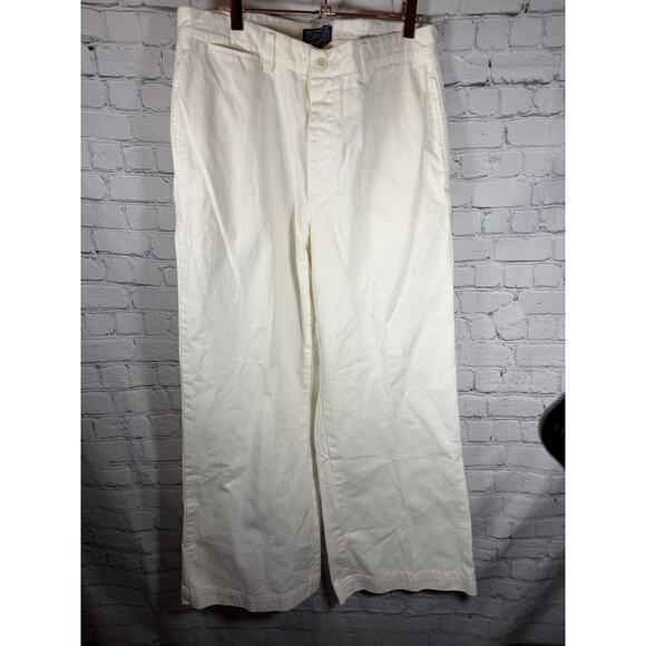 Polo Ralph Lauren Pants - Polo Ralph Lauren Wide Leg Military Pants 34x30 White RL Cotton Khaki Material